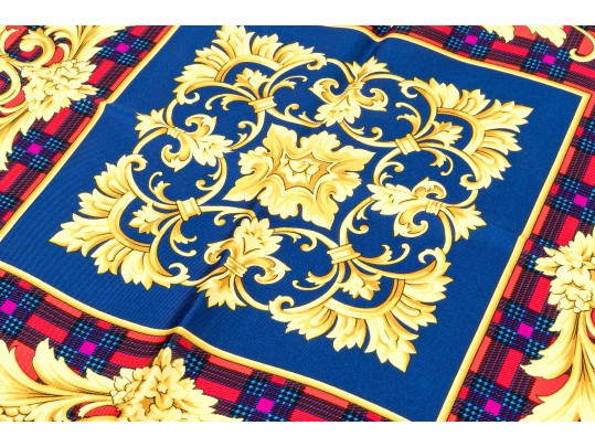 Atelier Versace Classic Blue Red And Gold Toned Vintage Silk Scarf