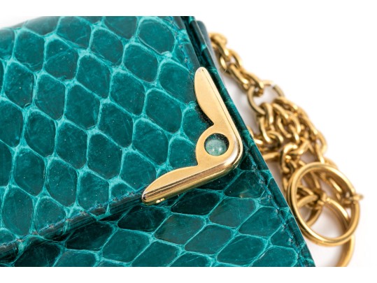 Judith Leiber Handsome Teal Lizard Mini Purse/key Chain