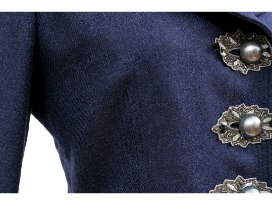 Blumarine Eye-catching Blue Wool And Cashmere Skirt Suit, Size 44 Italy (USA 8)
