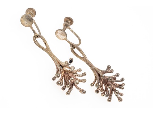 Sterling Silver, Copper And Enamel Brutalist Necklace, With Earrings, Clip On Style
