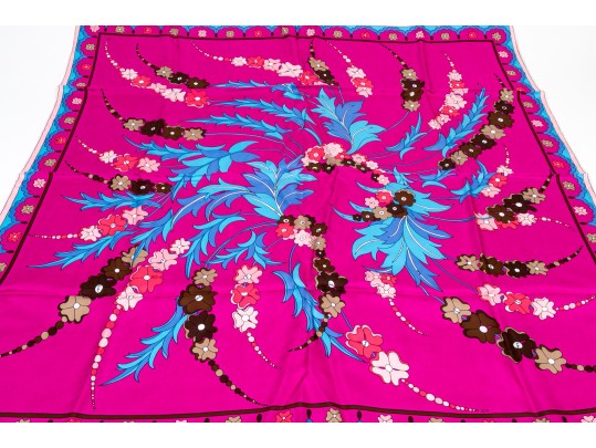 Emilio Pucci Beautiful Bold Floral Spray Motif Vintage Silk Scarf