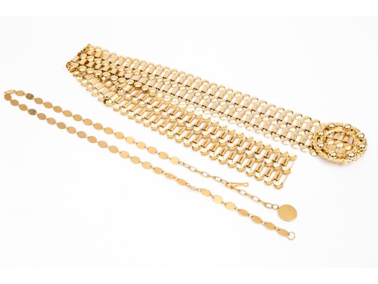 Pair Of Fabulous Vintage 1970's Gold Tone Metal Link Belts