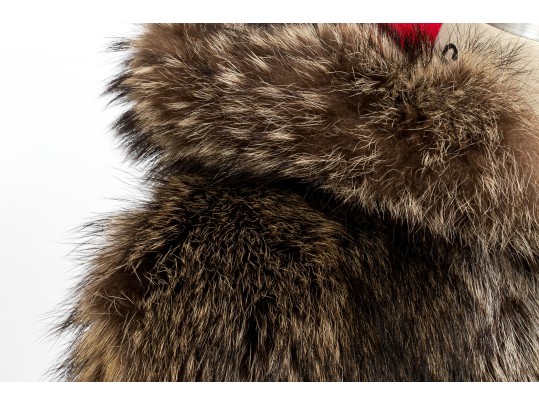 The Tepper Collection NY Tannish Brown Raccoon Fur Hooded Zip Jacket