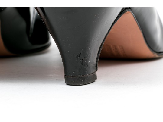 Salvatore Ferragamo Decorative Black Patent Leather Pump With Decorative Top, Size 40B