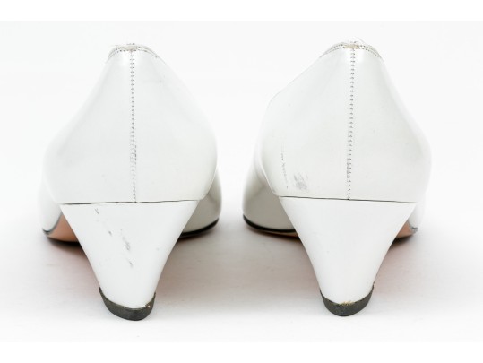 Salvatore Ferragamo Striking White Leather Embellished Pumps, Size 10B