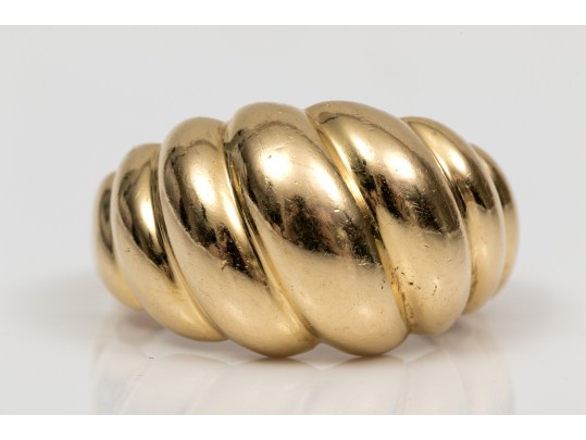 Bold 18K Ribbed Dome Ring, Size 6.75+
