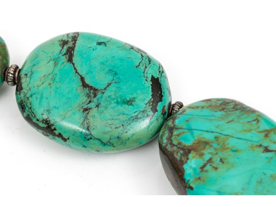 Bold Sterling And Turquoise Stone Statement Necklace