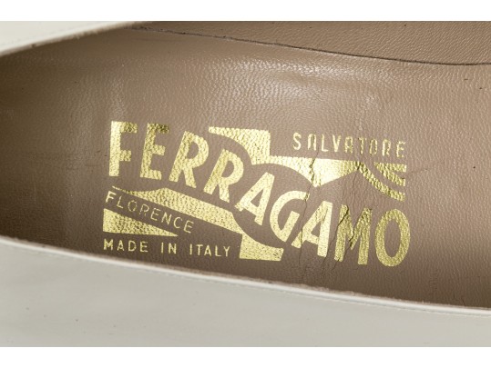 Salvatore Ferragamo Classic Light Ivory Leather Pumps, Size 10B