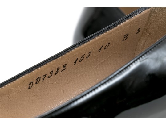 Salvatore Ferragamo Decorative Black Patent Leather Pump With Decorative Top, Size 40B
