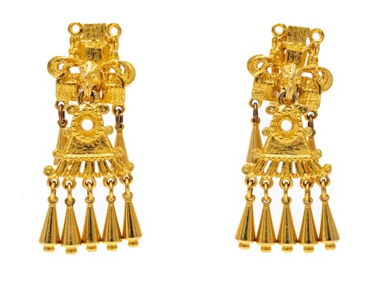 Judith Leiber Fabulous Vintage Gold Tone Fringed Doorknocker Drop Earrings