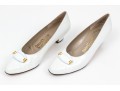 Salvatore Ferragamo Striking White Leather Embellished Pumps, Size 10B