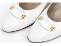 Salvatore Ferragamo Striking White Leather Embellished Pumps, Size 10B
