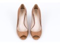 Prada Tan Leather Peep Toe Pumps, Size 37 1/2