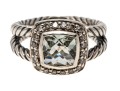 David Yurman Pretty Split Twisted Shank, Aquamarine And Diamond Ring, Size 4.75