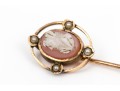 Two 14K Vintage Cameo And Pearl Stick Pins