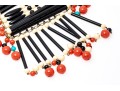 Magnificent Vintage 1970's Acrylic Bib Choker Neck Piece, Black, Coral, Ivory And Turquoise