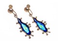Sterling Silver Blue And Green Enamel Fabulous Brutalist Necklace And Earrings