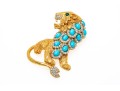 Kenneth Jay Lane Majestic Gold Tone Faux Turquoise And Rhinestone Vintage Lion Brooch