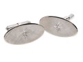 14k White Gold Oval Florentined Diamond Center Cufflinks, App. 0.04 TCW