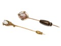 Two 14K Vintage Cameo And Pearl Stick Pins