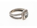 David Yurman Pretty Split Twisted Shank, Aquamarine And Diamond Ring, Size 4.75