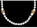 Miriam Haskell Fabulous Vintage Gold Tone Love Knot And White Glass Bead Opera Length Necklace
