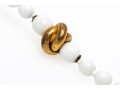 Miriam Haskell Fabulous Vintage Gold Tone Love Knot And White Glass Bead Opera Length Necklace