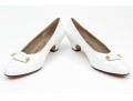 Salvatore Ferragamo Striking White Leather Embellished Pumps, Size 10B