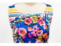 Valentino Red Bright Multi Color Sleeveless Cotton Dress, Gathered Skirt, Size 48