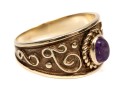 Broad 10K Scrollwork Amethyst Ring, Size 7.75+