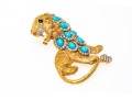Kenneth Jay Lane Majestic Gold Tone Faux Turquoise And Rhinestone Vintage Lion Brooch