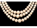 Beautiful Triple Strand Graduated Coral Necklace, With An 18k Yellow Gold Clasp