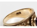 Broad 10K Scrollwork Amethyst Ring, Size 7.75+
