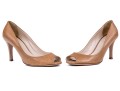 Prada Tan Leather Peep Toe Pumps, Size 37 1/2