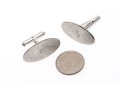 14k White Gold Oval Florentined Diamond Center Cufflinks, App. 0.04 TCW