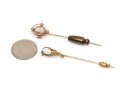 Two 14K Vintage Cameo And Pearl Stick Pins