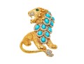 Kenneth Jay Lane Majestic Gold Tone Faux Turquoise And Rhinestone Vintage Lion Brooch