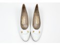 Salvatore Ferragamo Striking White Leather Embellished Pumps, Size 10B