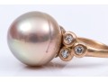 Outstanding South Sea Pearl And Diamond 18K Ring, Size 