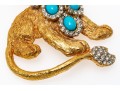 Kenneth Jay Lane Majestic Gold Tone Faux Turquoise And Rhinestone Vintage Lion Brooch