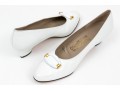 Salvatore Ferragamo Striking White Leather Embellished Pumps, Size 10B