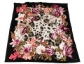 Valentino Vintage Silk Scarf, Black, Pink And Green Tones, Leopard Print And Floral Motifs