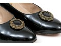 Salvatore Ferragamo Decorative Black Patent Leather Pump With Decorative Top, Size 40B