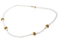 Miriam Haskell Fabulous Vintage Gold Tone Love Knot And White Glass Bead Opera Length Necklace