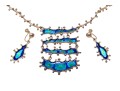Sterling Silver Blue And Green Enamel Fabulous Brutalist Necklace And Earrings