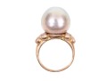 Outstanding South Sea Pearl And Diamond 18K Ring, Size 