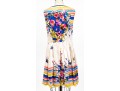 Valentino Red Bright Multi Color Sleeveless Cotton Dress, Gathered Skirt, Size 48