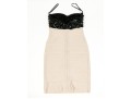 Hervé Léger Elegant Black And Ivory Bedazzled Strapless Sheath Dress, Size XS