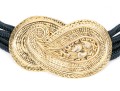 Wonderful Black Leather And Gold Tone Paisley Buckle Vintage 1970's Belt