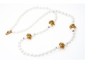 Miriam Haskell Fabulous Vintage Gold Tone Love Knot And White Glass Bead Opera Length Necklace